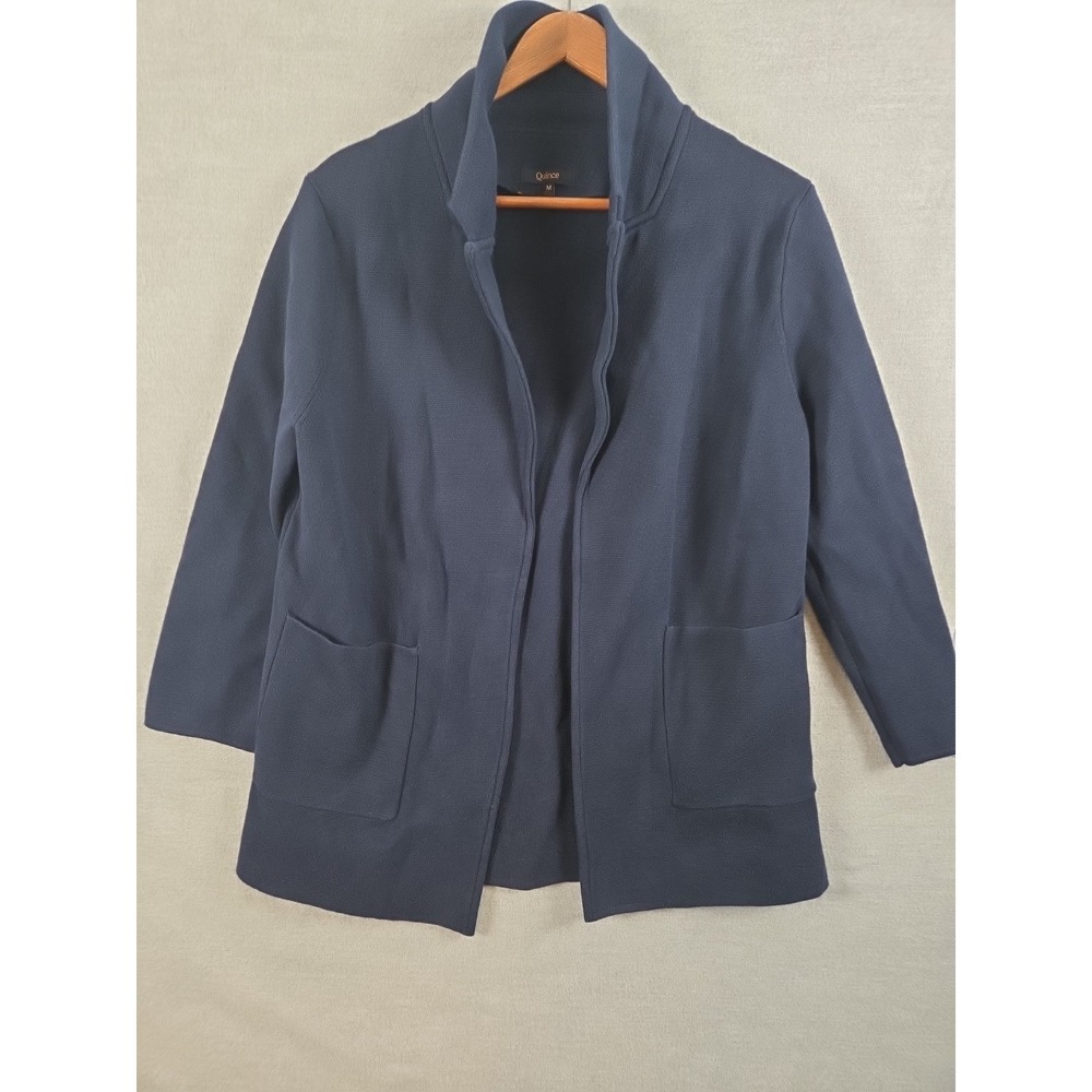 Quince 100% Organic Cotton Knit Blazer Navy Blue Womens M Old‎ Money Academia